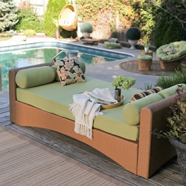 Garten  Lounge Bett Rattan grüne Farbe Pool