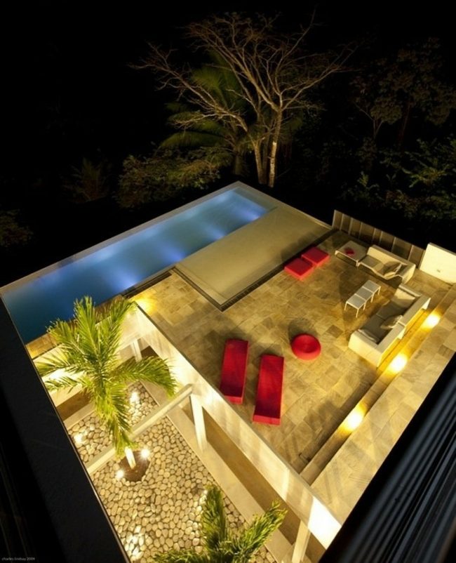 Garten Terrasse Beleuchtung Idee Schwimmbecken Patio