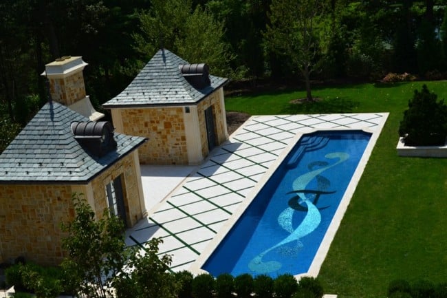 Gartenhaus Pool Naturstein Fassade Mosaik Fliesen