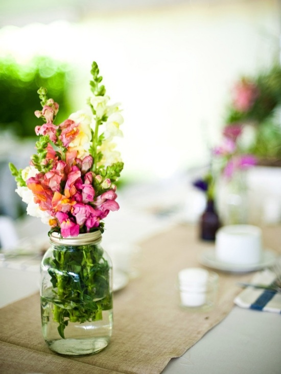 Glas-Vase Marmeladenglas Blumenstrauß-Ideen Tisch deko 