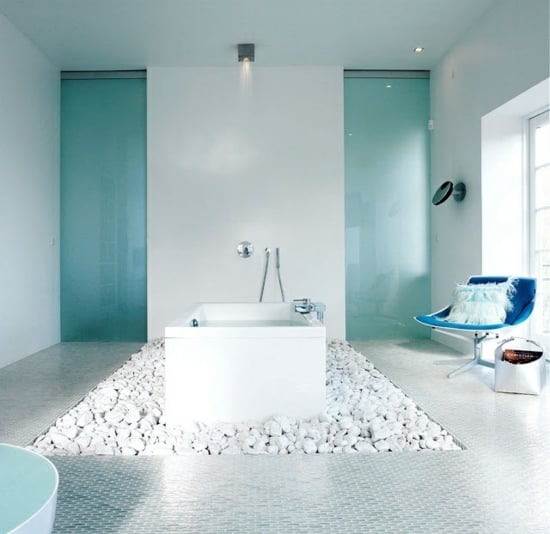 Ideen Badeinrichtung Feng Shui blau weiß modern