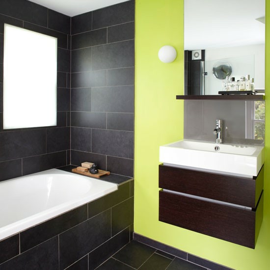 Ideen Badezimmer Limettengrün schwarz modern