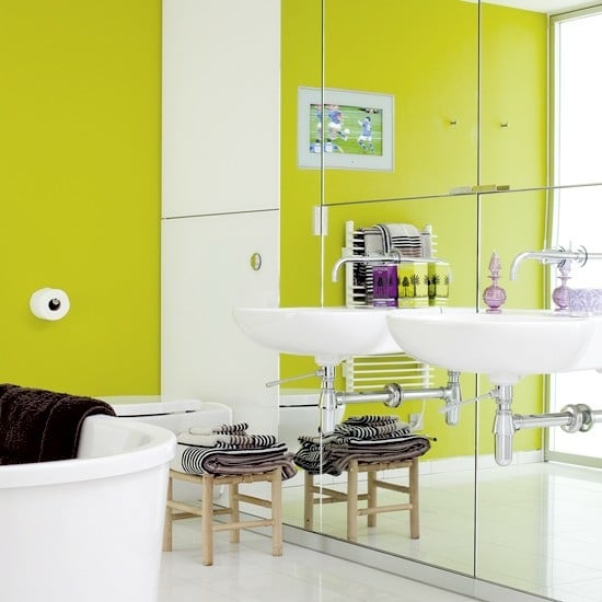Ideen Badezimmer gelb weiß Spiegel modern