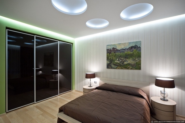 Indirekte Beleuchtung im Schlafzimmer Design-Glas Wandfläche