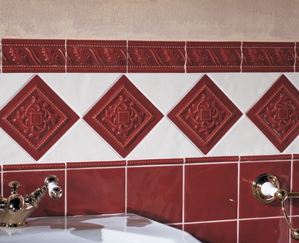 Keramik Bad Fliesen-verlegen Ideen-rot weiß