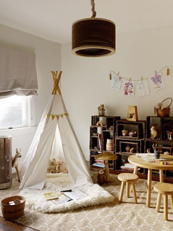 Kinderzimmer Deko beige Indianerzelt Design Idee