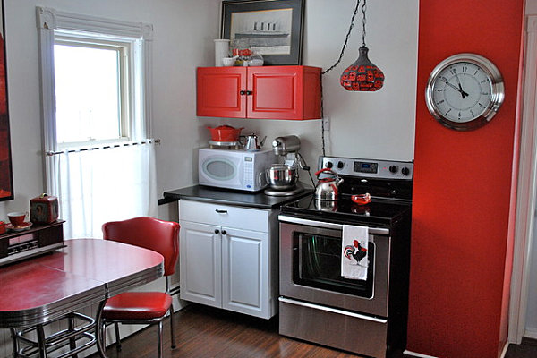 Kleine-Küche einrichten moderne Möbel-Rot Ausstattungen modern
