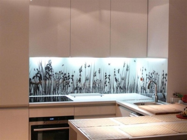 Küche Glasrückwand motive unterschrankleuchten weiße schränke