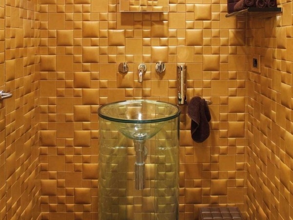 Lederfliesen Badezimmer-Einrichtung Gold-Optik modern