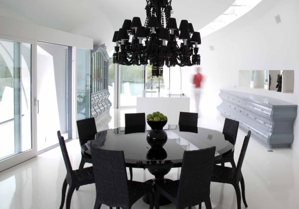 Luxus Esszimmer-Hochglanz Schwarz-weiß edel-Kronleuchter Möbeldesign modern