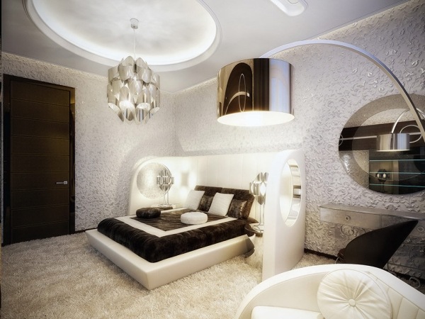 Luxus-Schlafzimmer Einrichtung-Kombination Weiß Teppich abgehängte Decke