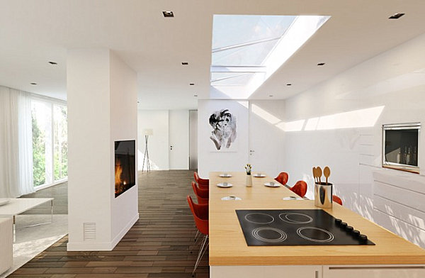 Moderne Küche Kochinsel Kamin Rote-Küchenstühle Design Glasdach