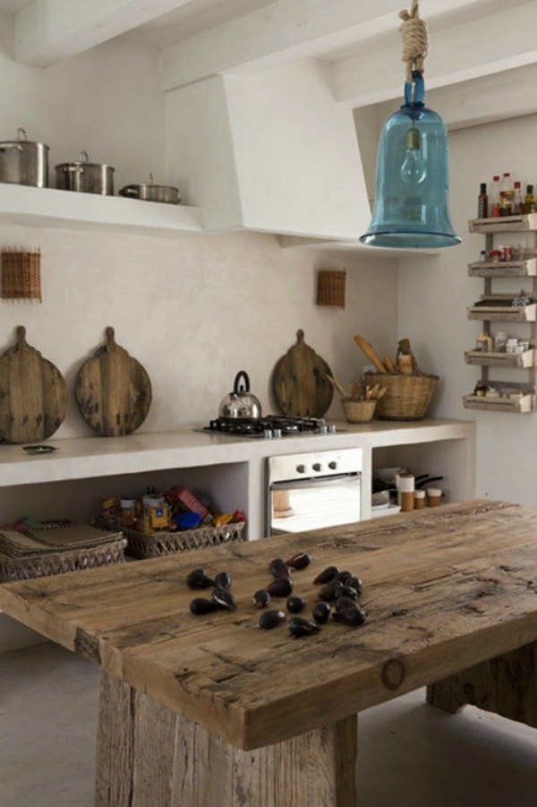 Moderne Küche-rustikaler Esstisch-Hängeleuchte Backofen