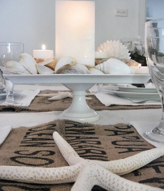 Romantische Dekoration Tisch Kerzenständer-Muscheln weiß