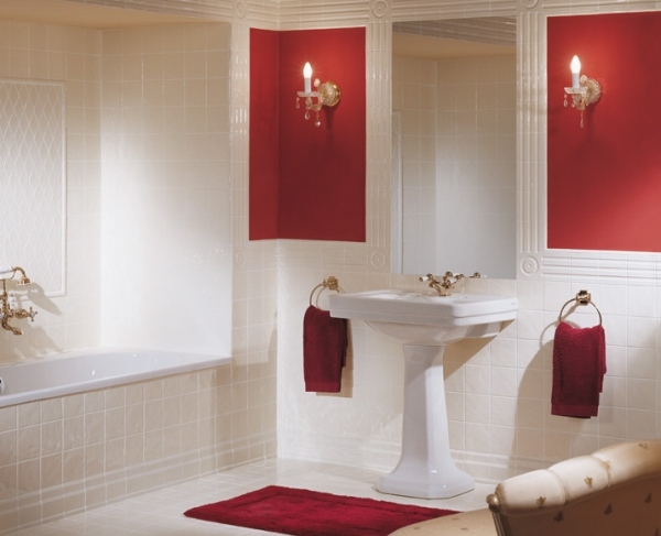 Rot-Weiß Badezimmer-Einrichtung Fliesen modern