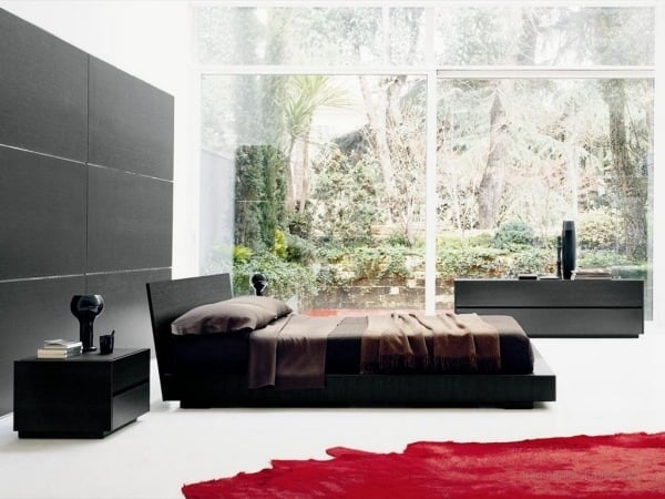 Schlafzimmer Design Farbgenung-Rot Teppich Bettwäsche Braun