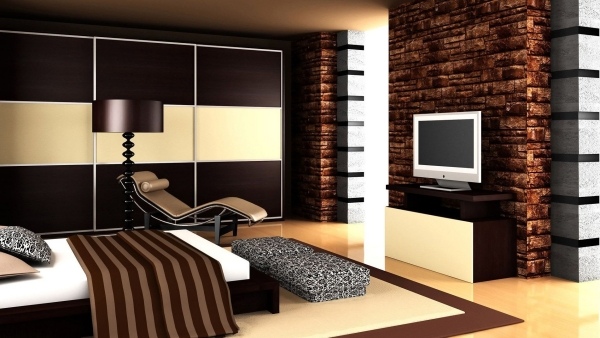 Schlafzimmer Design Wand Ziegelmauer Wand Optik