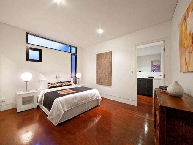 Schlafzimmer Einrichtung-Fenster Mini-Bodenbelag Braun warm