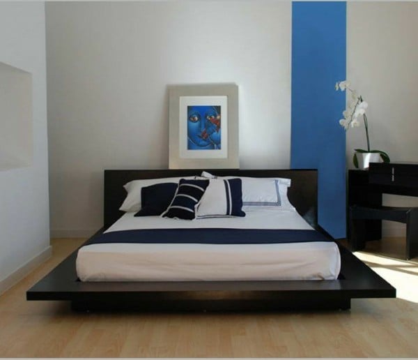 Farben blaue Wand Bild Holz Bett Einrichtung
