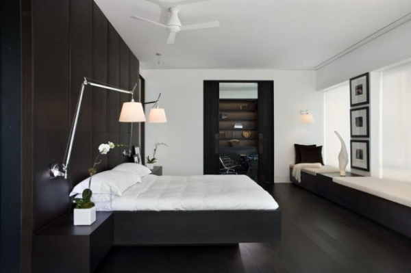Schlafzimmer weiß Schwarz Kontraste-Stehlampe Bodenlampe Design