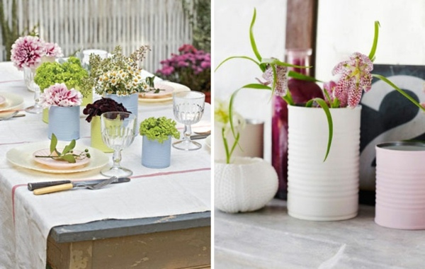 Tisch Dekoration  selber machen Blumengestecke Dosen Vase