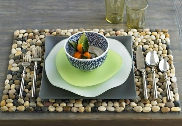 Tischdeko japanischer Stil Flussstein Teller Gabel Porzellan Becher