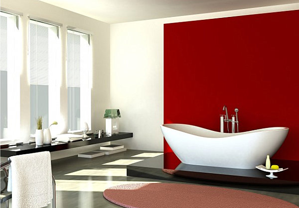 Wohnen Farben Badezimmer-Badewanne Rote-Wanddesign