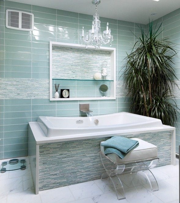 Wohnideen Badezimmer blaue Wandfliesenmodern klassische Einrichtung