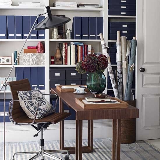 Wohnideen Home-Office-blau braun-industrial chic-retro Stil