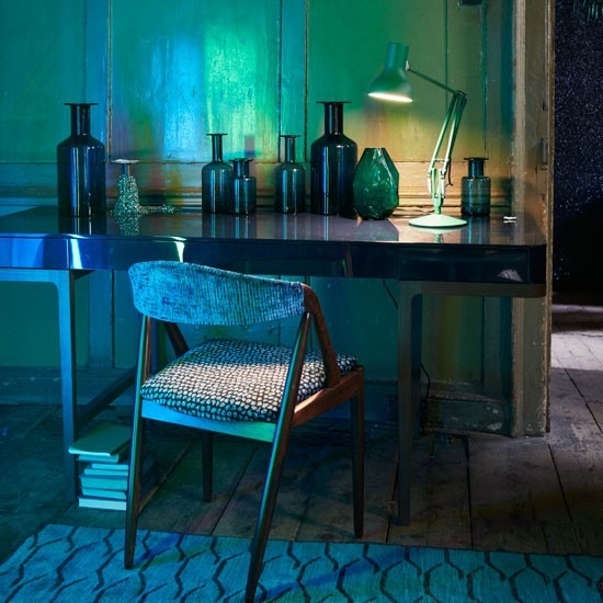 Wohnideen Home-Office blau grün-Retro Lichtquelle