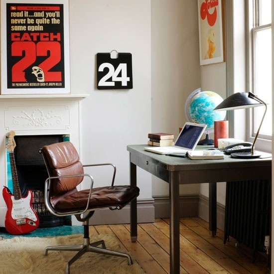 Wohnideen Home Office-dunkelbraun rot retro Möbel