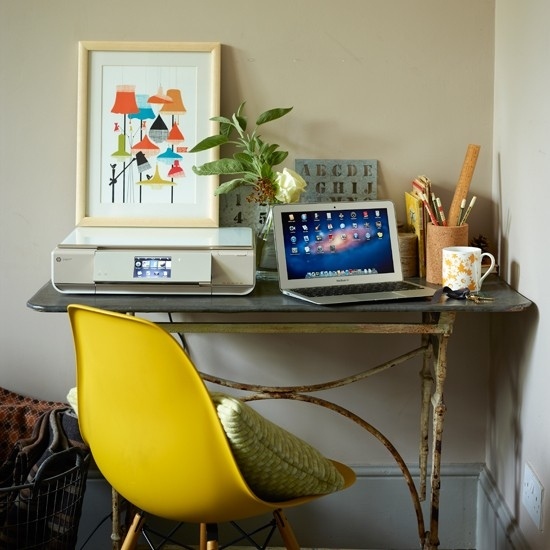 Wohnideen Home-Office-gelb braun-vintage Möbel