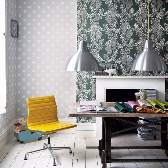 Wohnideen Home-Office gelb gemustert-modern Tapeten