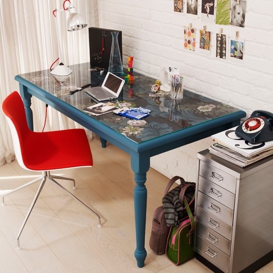 Wohnideen Home-Office-rot blau-modern Stilmix Stuhl Auflage