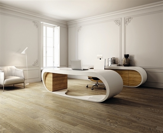 Wohnideen Home-Office-weiß beige-hoch modern-futuristisch Schreibtisch