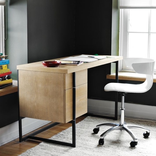 Wohnideen Home Office-weiß braun-modern retro Stuhl