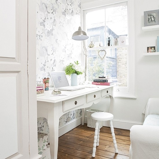 Wohnideen Home-Office-weiß pastelltöne-shabby chic Deko
