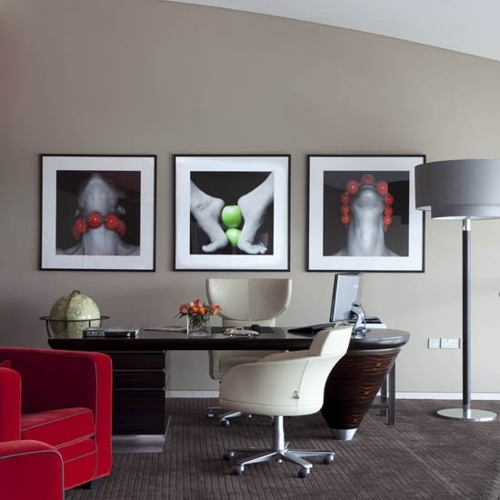 Wohnideen Home Office-weiß rot modern-klassisch Möbel