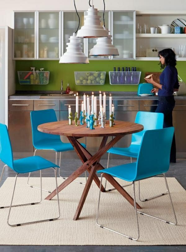 Wohnideen Küche Essplatz blau grün Tischdeko