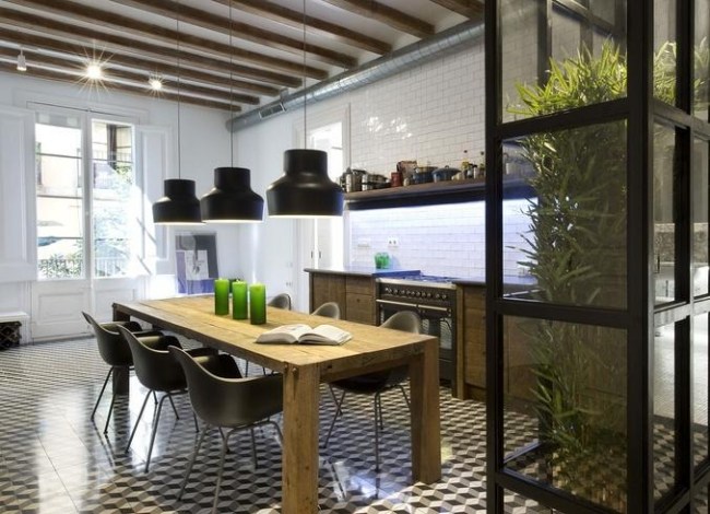 Wohnideen küche modern industriell holz kunststoff schwarz