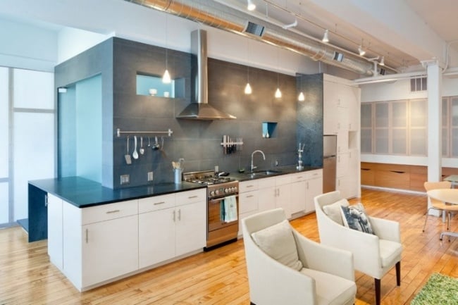 Wohnideen Küche modern industriell rohr decke weiß grau