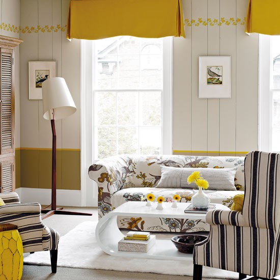 Wohnideen Wohnzimmer-gelb weiß retro Stil