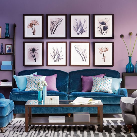 Wohnideen Wohnzimmer-lila blau retro Einrichtung