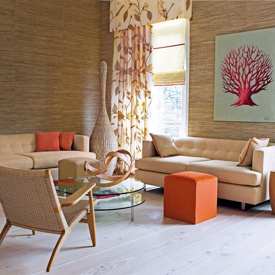 Wohnideen-Wohnzimmer-orange beige-modern Wanddeko