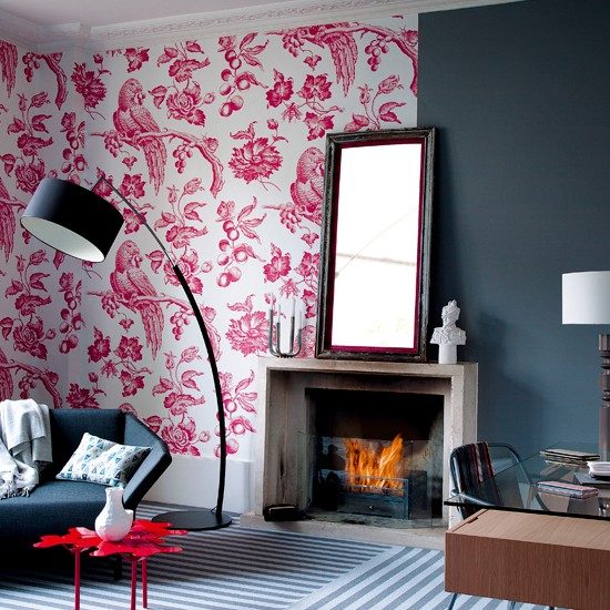 Wohnideen Wohnzimmer-pink dunkelblau modern Deko