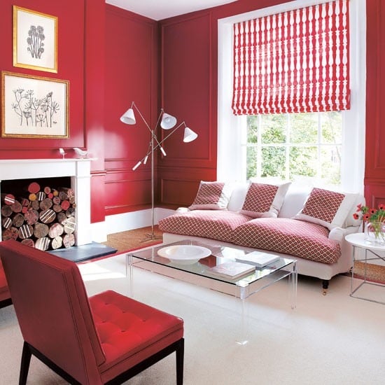 Wohnideen Wohnzimmer-rot Weiß-Kombination modern Ausstattung