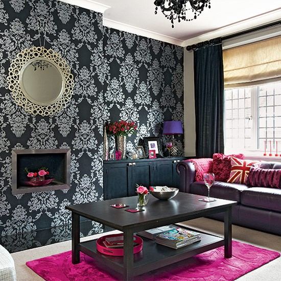 Wohnideen Wohnzimmer-schwarz gemustert-rosa modern Design