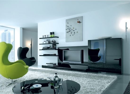 Wohnideen Wohnzimmer-schwarz limegrün-modernes Design