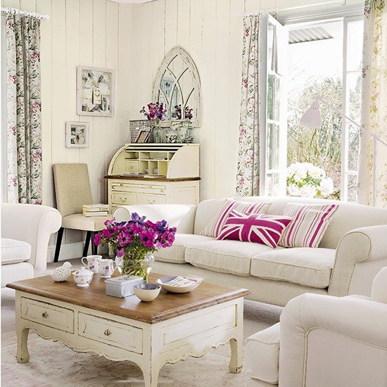 Wohnideen Wohnzimmer-weiß pink-Shabby chic Einrichtung