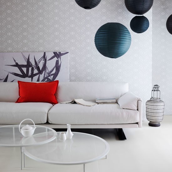 Wohnideen Wohnzimmer-weiß rot blau-modern minimalistisch